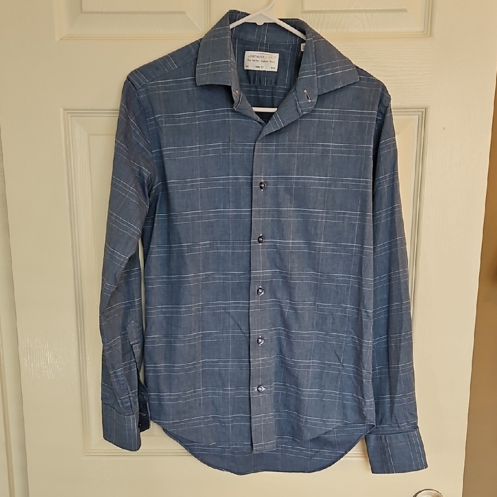 Lorenzo Uomo Blue Casual Button Down Shirt
